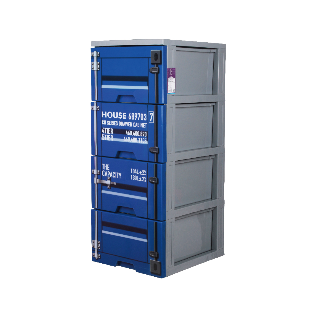 貨櫃收納櫃四層-無輪 藍