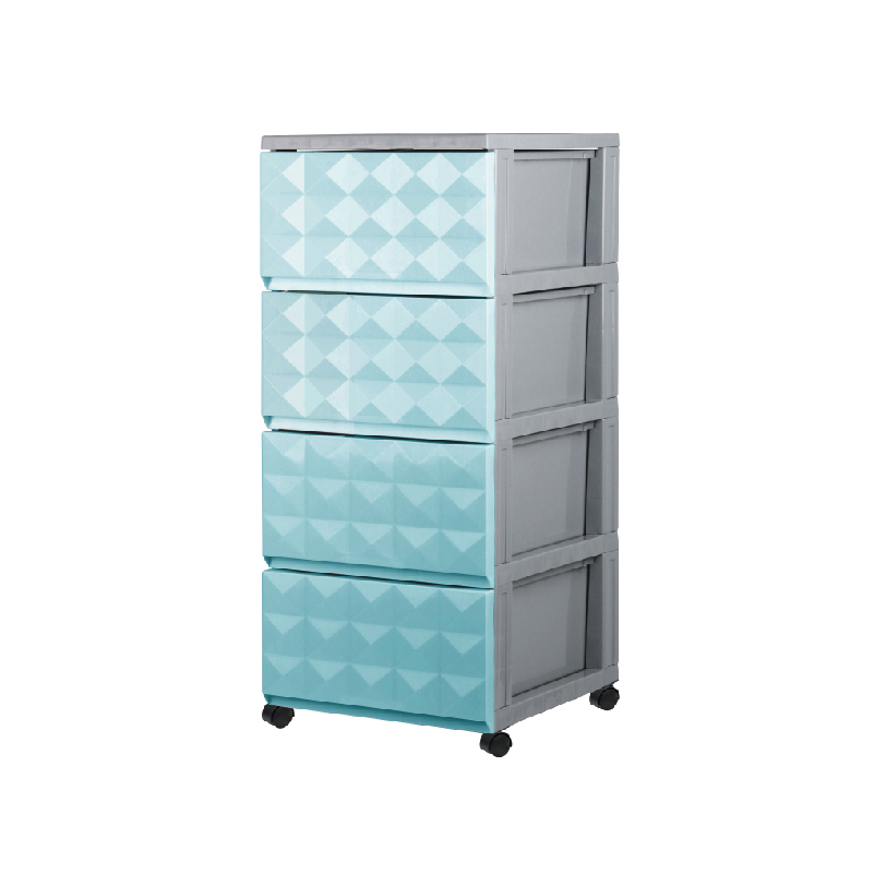 菱格紋四層收納櫃附輪 藍